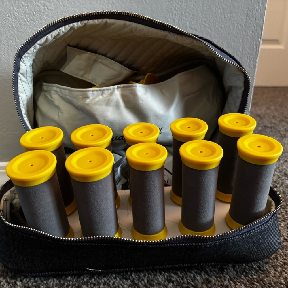 Drybar Yellow and Gray Heated Hair Rollers Set
